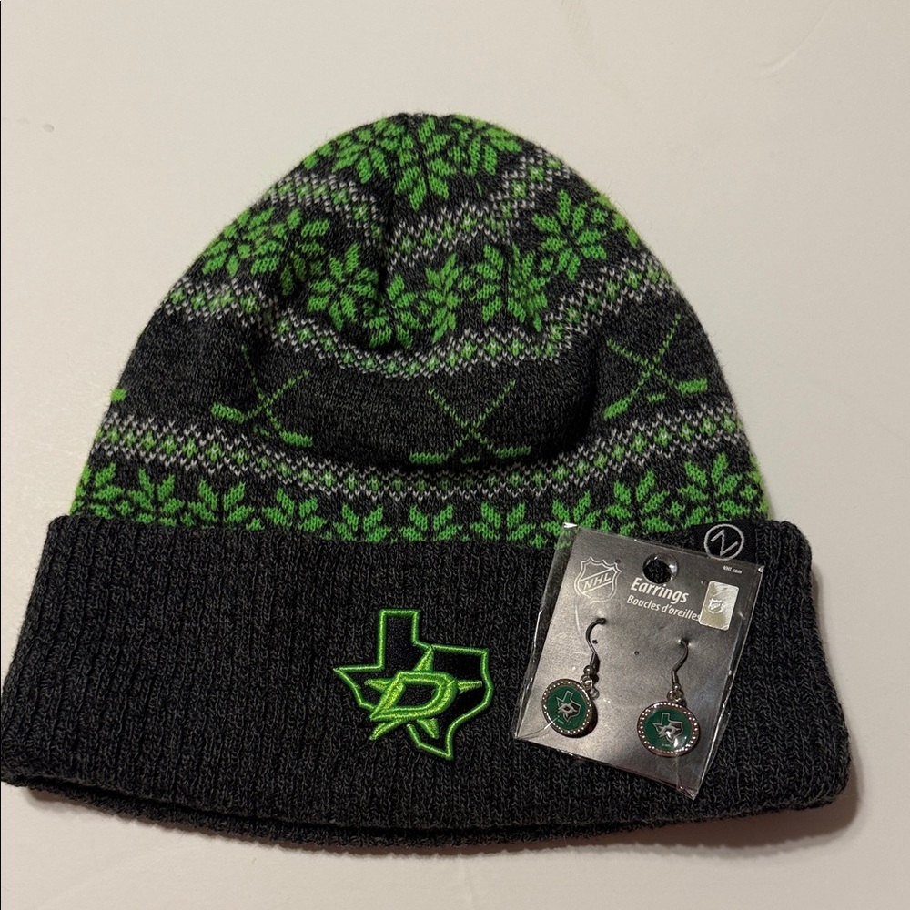 Dallas Stars hockey new hat and earrings